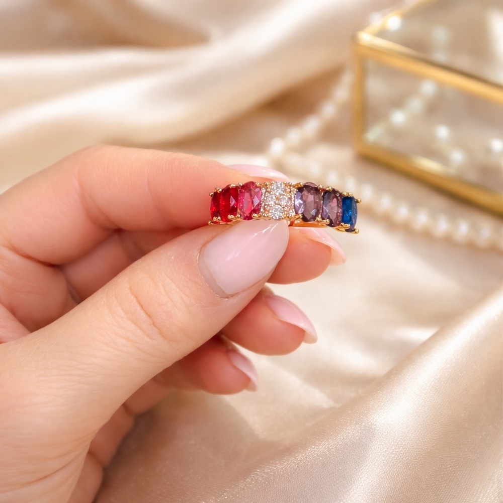 Rainbow Crystal Eternity Band Ring  size 7